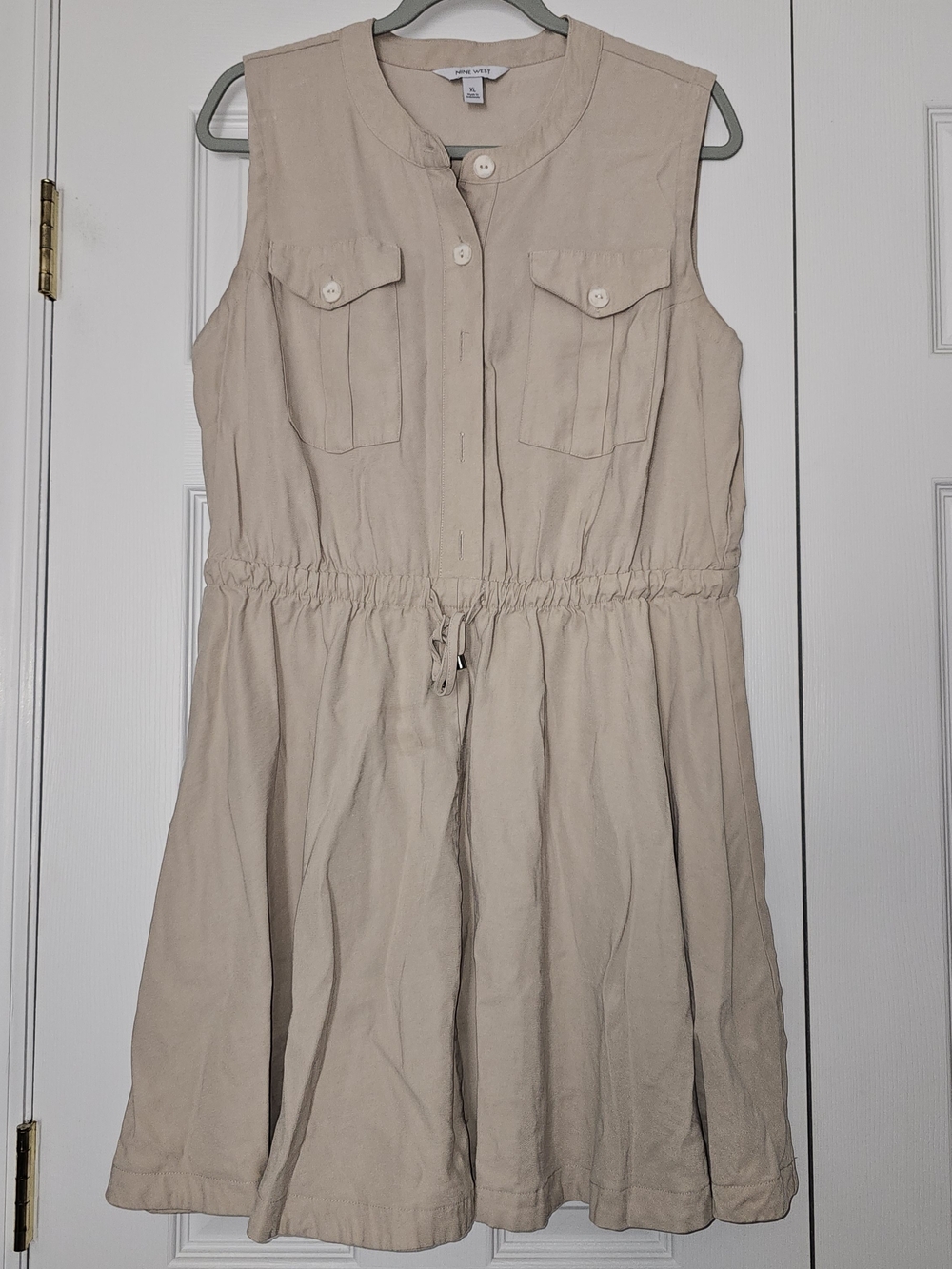 Nine West Beige Button-Front Sleeveless Dress